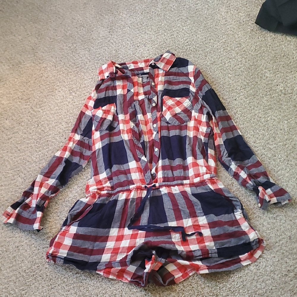 Aerie Red and Navy Plaid Romper